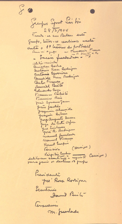 List attributed to Cosme Damião, published on the the book “História do Sport Lisboa e Benfica: 1904-1954”