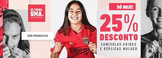 Dia da Mulher: 25% desconto Camisolas Adidas e Réplicas Mulher