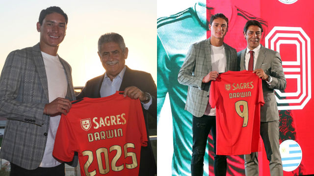 Luís Filipe Vieira e Rui Costa com Darwin, novo avançado do Benfica
