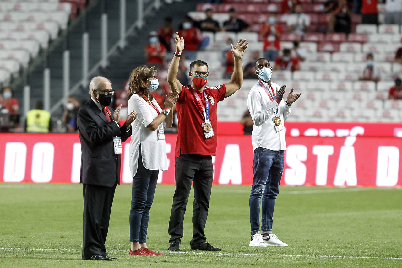 José Manuel Constantino (presidente do COP), Ana Oliveira (diretora do Benfica Olímpico), Fernando Pimenta e Pedro Pichardo
