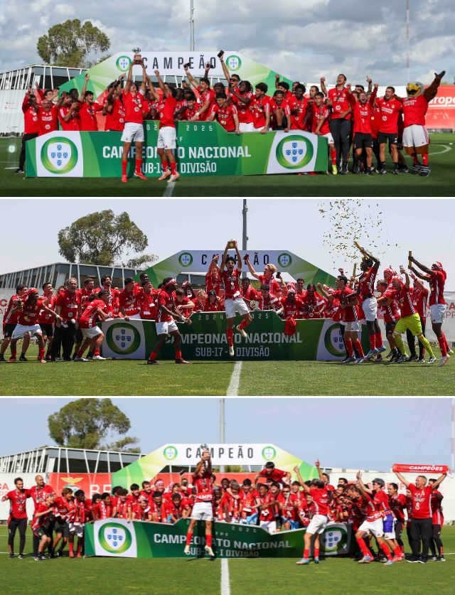 Juniores, Juvenis e Iniciados com os respetivos trof&#233;us dos Campeonatos Nacionais
