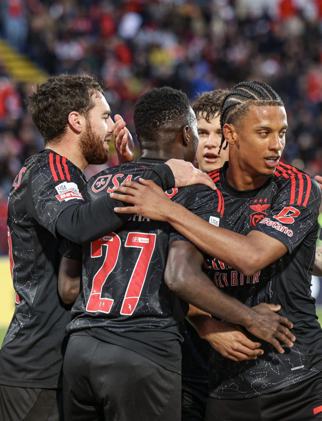 Os festejos dos jogadores do Benfica ap&#243;s o 0-1