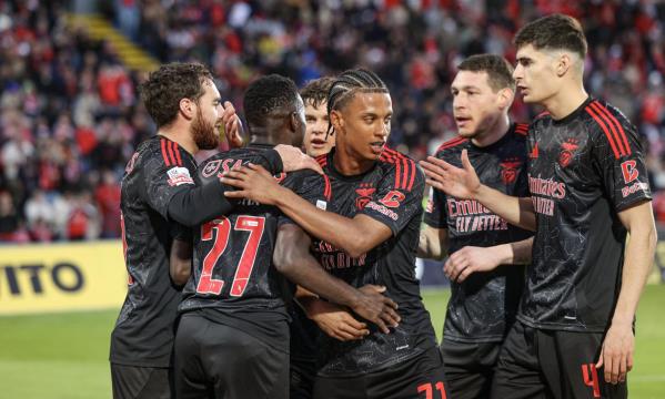 Os festejos dos jogadores do Benfica ap&#243;s o 0-1