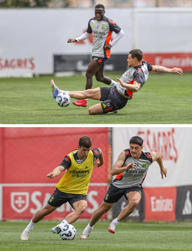 Dahl e Tiago Gouveia no treino do Benfica