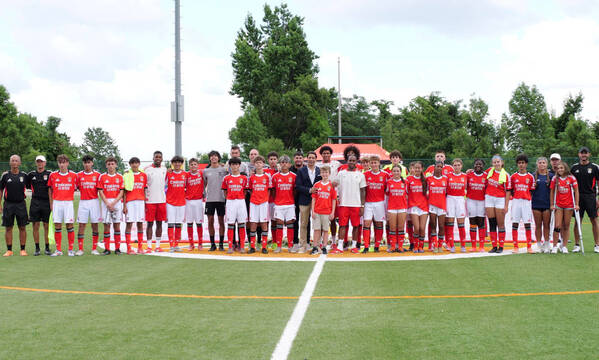 Presidente Rui Costa e os jogadores Florentino, Renato Sanches e Joshua Wynder na Benfica Residential Academy