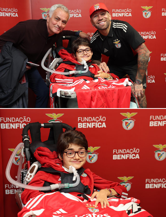 Gabriel com o treinador José Mourinho e o capitão Otamendi