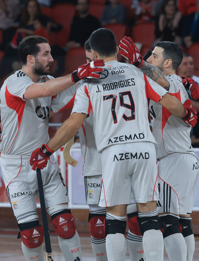 Festejo dos hoquistas do Benfica