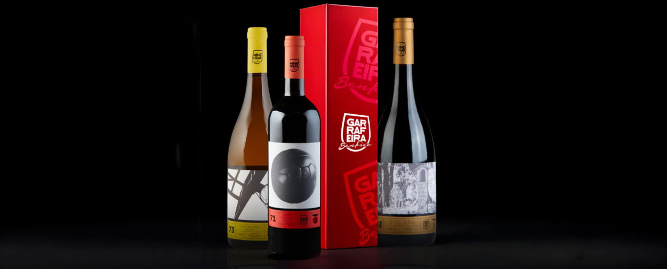 Conjunto de garrafas de vinho da Garrafeira Benfica
