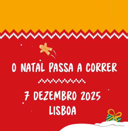 Imagem vermelha com texto "O Natal passa a correr"