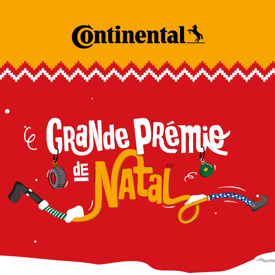Imagem vermelha com texto "Grande Prémio de Natal" e duas pernas a correr