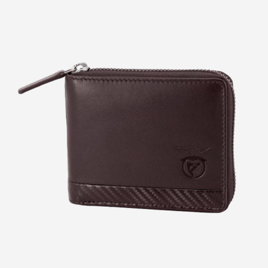 Cartera con cremallera de cuero marrón SL Benfica