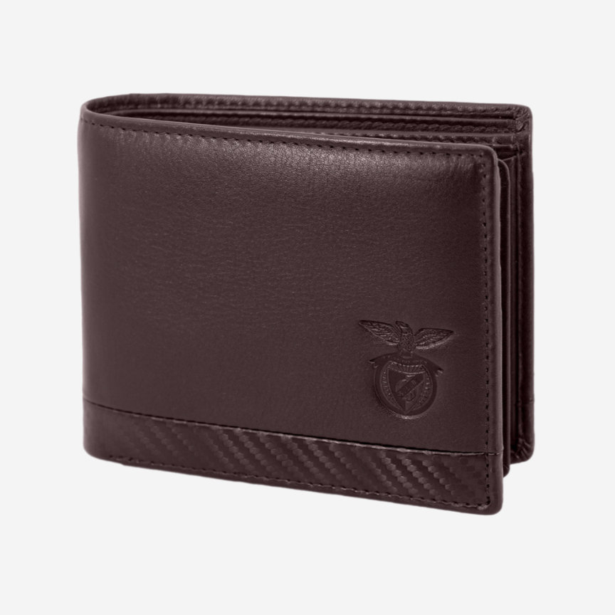 Cartera de piel marrón con emblema SL Benfica