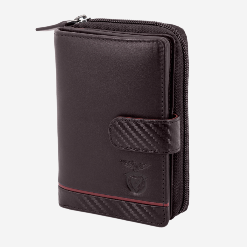 SL Benfica Cartera de cuero marrón para mujer