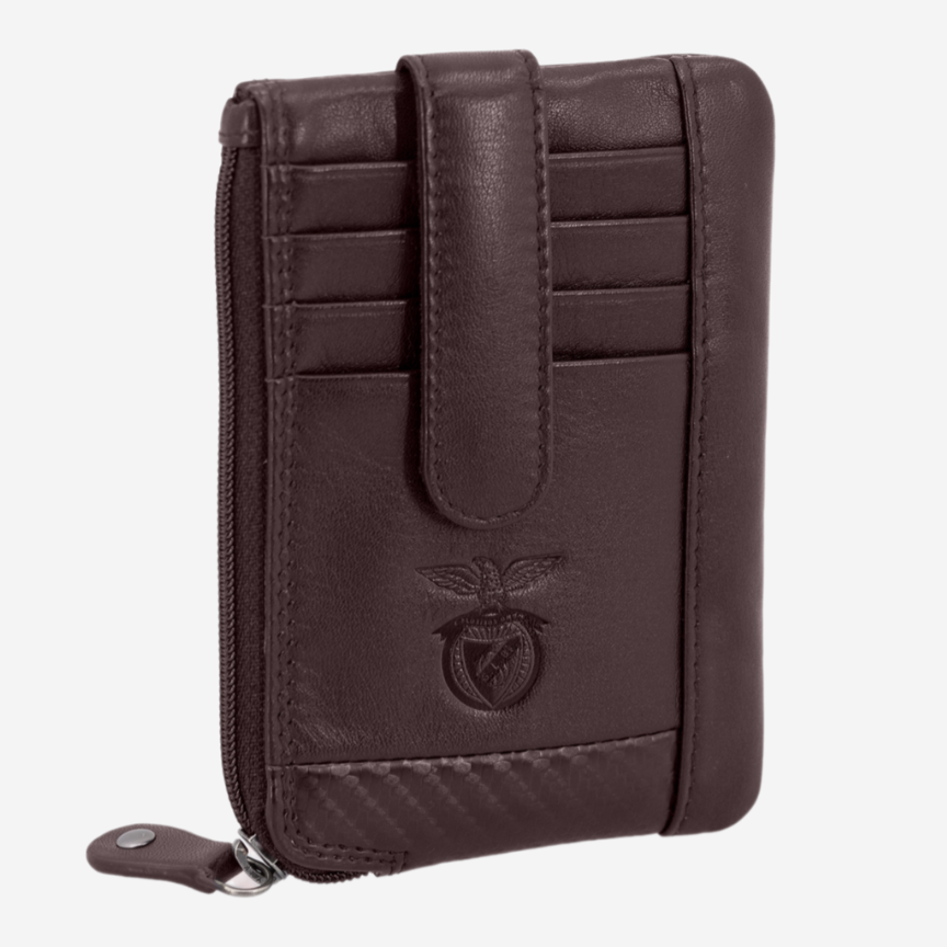 Porte-cartes en cuir marron avec porte-clés SL Benfica
