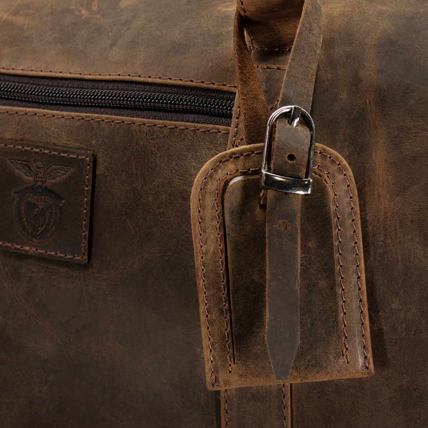 SL Benfica Bolsa de viaje de cuero marrón