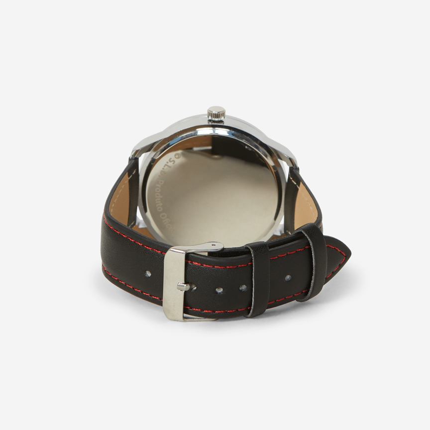 Relógio Cromado com Bracelete Preta e Emblema do SL Benfica