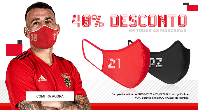40% Desconto nas Máscaras Benfica